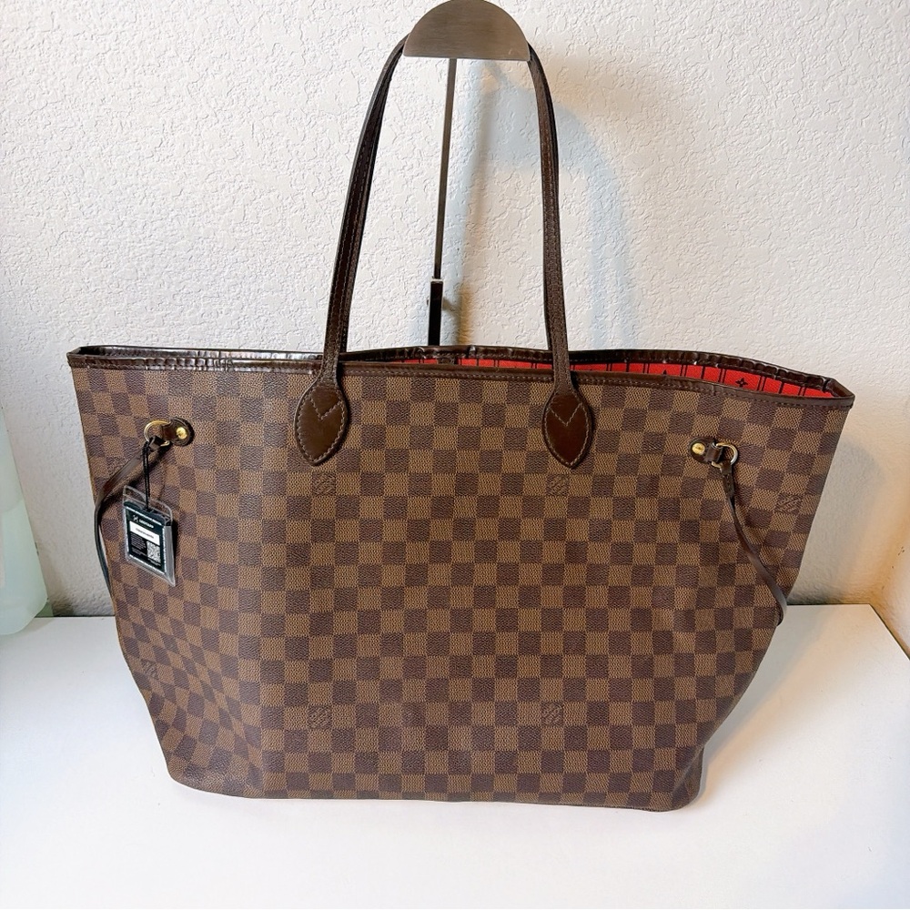 LVDesigner Brown Checkered Tote GM Bag with Red Interior